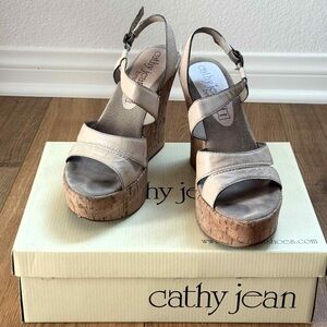 Cathy Jean Women's Beige Wedge Sandals